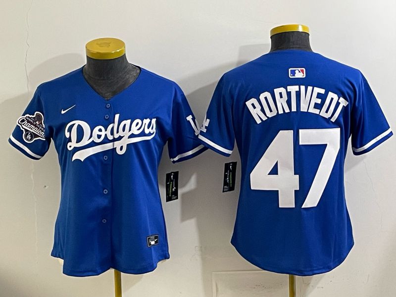 Women 2025 Los Angeles Dodgers #47 Rortvedt Blue Game Nike MLB Jersey style 008